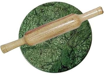 10 inch Green Marble Chakla/Marble Roti Maker/Marble Rolling Board with seesam Wood Belan 12 inch