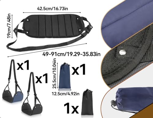 Emezddo Reposapiés de avión de 2 piezas,reposacabezas portátil de espuma,reposapiés de altura ajustable con funda antipolvo,gadgets de avión,ideal para viajes,oficina y camping(negro y azul marino) - imagen 2