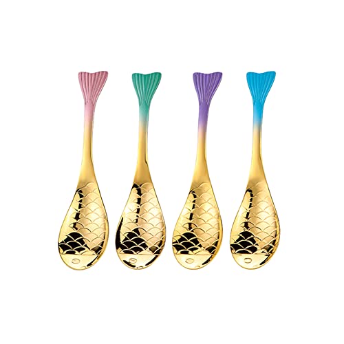 SELLONWANELO Creative 304 Stainless Steel Dinner Spoons Set Domestic Soup Ladle Golden Fish Shape Spoon Dining Tableware Set (Small Set)