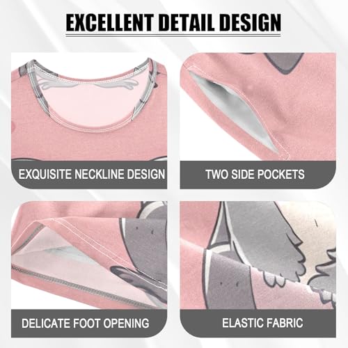 Summer Pajama Set Grey Koala Pink, Short Sleeve Sleepwear Nightwear4