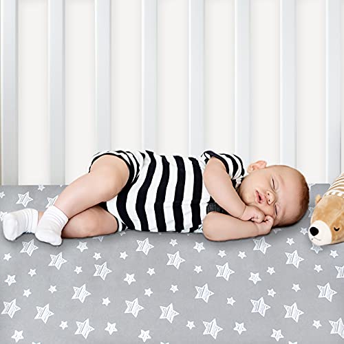 Image of Crib Sheets for Boys or Girls 2 Pack, Fitted Crib Sheet for Standard Size Crib and Toddler Mattresses, Soft and Breathable Material, Grey & White