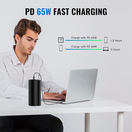 EWEMOSI Portable Laptop Charger with AC Outlet, 98Wh/100W Power Bank 27000mAh External Travel Battery Pack with LED Flashlight for MacBook, IPad, Dell, HP, Samsung, iPhone, Switch and More