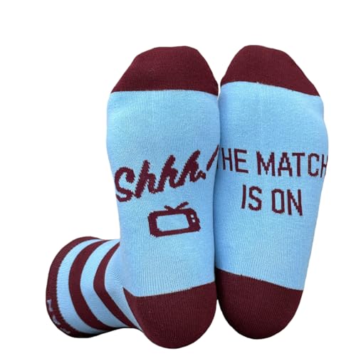 Himozoo Football Gifts for Men Funny Football Fan Socks Claret Blue Novelty Socks Shhh! The Match IS On Gifts for Husband Brother Dad UK Size 6-11(Blue wine)
