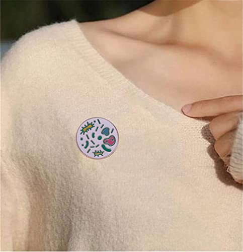 Image of Microbes In Magnifying Glass Enamel Lapel Pin Science Pin. Biology Badge Chemical Organism Metal Brooch Creative Jewelry Gift for Teacher Student Doctor Nurse