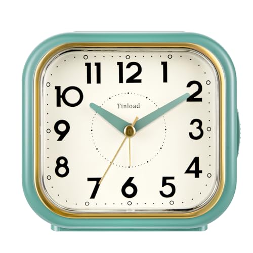 Image of Tinload 4.3 inch Vintage Retro Analog Alarm Clock, Super Silent Non Ticking Clock with Manual Light, Snooze, Battery Operated, Simply Design, for Living Room, Bedroom, Bedside, Desk(Green-V2)