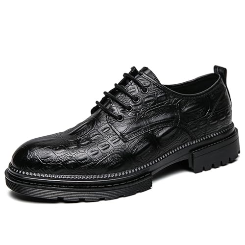 Men's Leather Checkered Casual Oxford Shoes Classic Lace-Up Comfortable Slip-On Dress Shoes