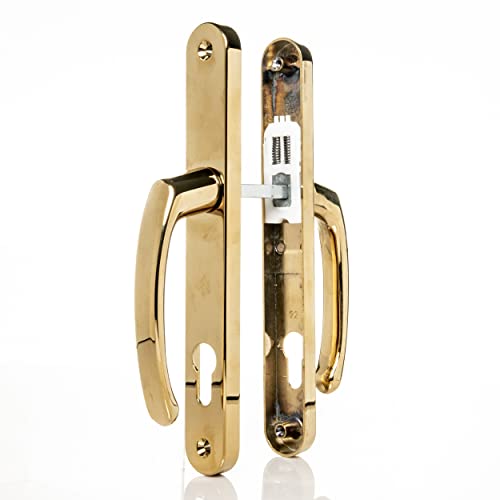 UPVC Door Handles Set, Polished Brass, Lever/Lever, 92mm PZ (Centres), 215mm Screw to Screw, Backplate 245mm X 32mm