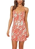 LIUguoo Women Dress Summer V Neck Mini Floral Print Swing Dress Sleeveless Spaghetti Strap Skater...