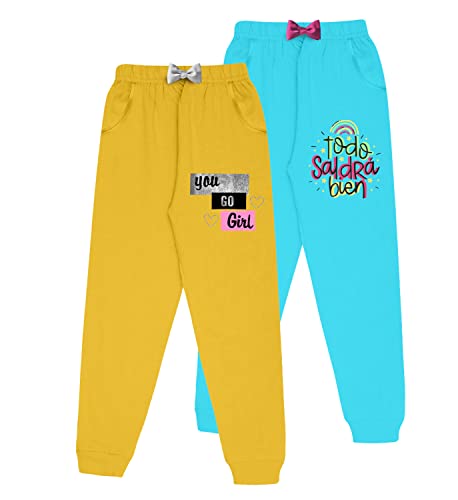 Image of KYDA KIDS Girls 100% Cotton Printed Track Pants with Pocket - Multicolor (Pack of 2)
