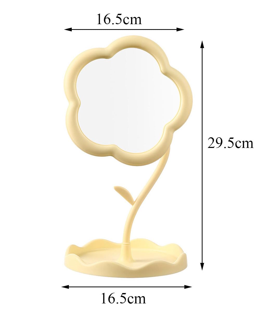 Hosoncovy Desktop Mirror with Stand - Flower Shaped Countertop Makeup Vanity Mirror - Decorative (White), 29.5L x 16.5W cm - Image 2