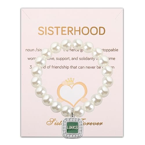 Image of UJIMS Link Sorority Gift Pretty Green and White Sorority Sister Brooch Pin Sisterhood Jewelry Greek Sorority Bracelet Graduation Gift
