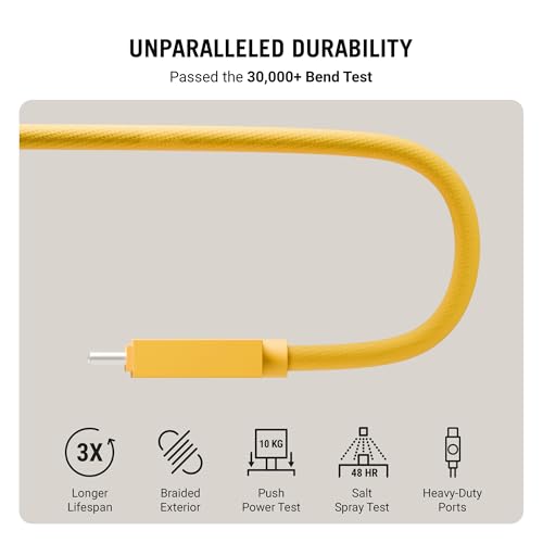 Image of DailyObjects POP 100W Kevlar Core Magnetic Charging Cable | USB Type-C| Fast Charging, 480Mbps Data Transfer | Compatible with Android & iOS Smartphones, Earphones, Tablet /Ipads, MacBook - Yellow