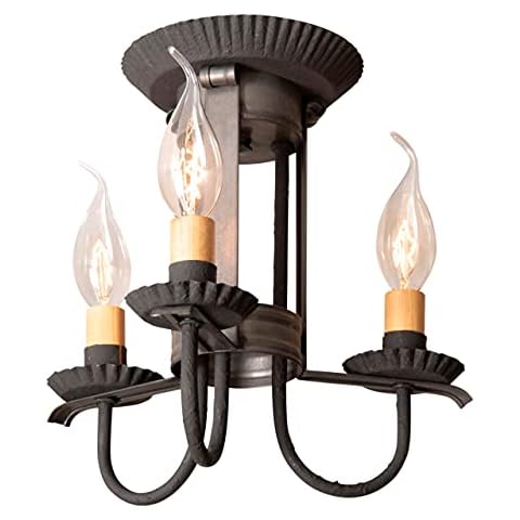 Irvin's Tinware, 941KB, 3 Light Amherst Semi-Flush Mount Ceiling Light in Kettle Black, Primitive Country Lighting Cover