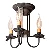 Irvins Tinware 941KB 3 Light Amherst Semi Flush Mount Ceiling Light in Kettle Black Primitive Country Lighting