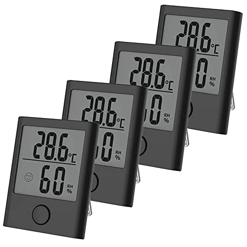 HEYOUTH 4 Stück Raumthermometer Innen,Mini Digital luftfeuchtigkeitsmesser,Zimmerthermometer mit 10s Fast Refresh Genaue,Raumtemperatur messgerät,für Babyzimmer Seniorenzimmer Arbeitszimmer Weinkeller Cover