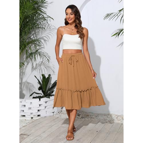 Image of Witsmile Summer Skirts Midi Length Flowy Pleated Tiered Skirts for Women 2025 Fashion Trendy(Moka,XL)