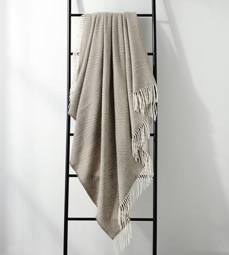 Image of CREVENT 50 inchX60 inch Farmhouse Breathable Soft and Warm Classic Throw Blanket for Sofa Couch Bed, Faux Cashmere Home Decoration Throw with Tassles (Coffee)