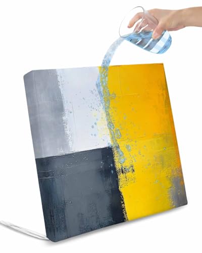 2 Pack Yellow Grey Waterproof Cushion Covers with Ties, Outdoor Patio Chaise Lounge Chair Seat Cushion Slip Covers Replacement(Only Cover) Oil Painting Abstract Artwork 22