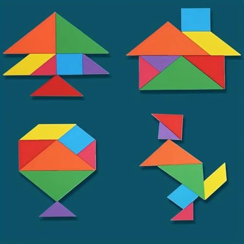 Image of Fun4You 3 in 1 Wooden Puzzle Toy for Kids - Tangram, Tetris, Tic Tac Toe Board Game - Montessori Learning Toy for Boys Girls 3 4 5 Years - Educational Brain Teaser Gift for Toddlers