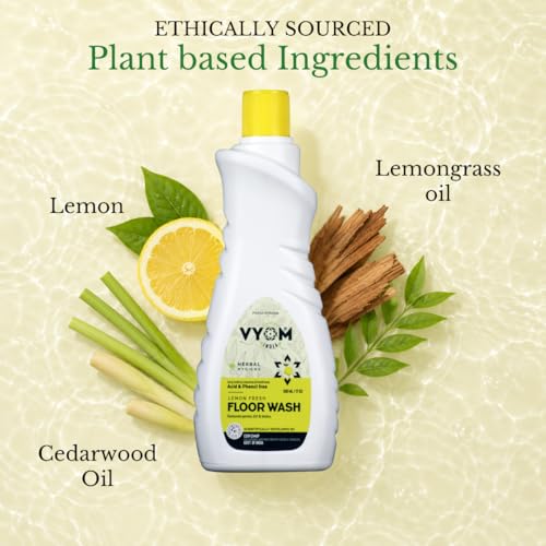 Image of Vyom India Floor Cleaning Liquid - 500ml | Safe for Infants, Kid & Pet | Plant-Based, Eco-Friendly Natural Disinfectant - Lemongrass & Cedarwood, Phenyl & Acid Free | Ideal For Floor, Tile, Marbles