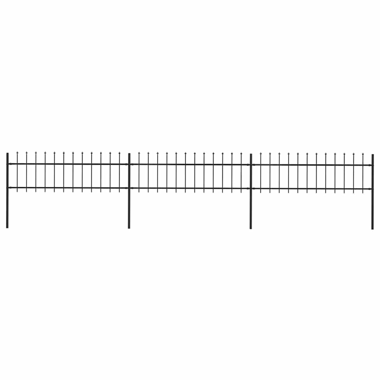 Ogrodzenie ogrodowe ze stali z grotami włóczni, długość 510 cm x wysokość 110 cm, czarne, malowane proszkowo, 3 elementy + 4 słupki, stabilne ogrodzenie na prywatną działkę
