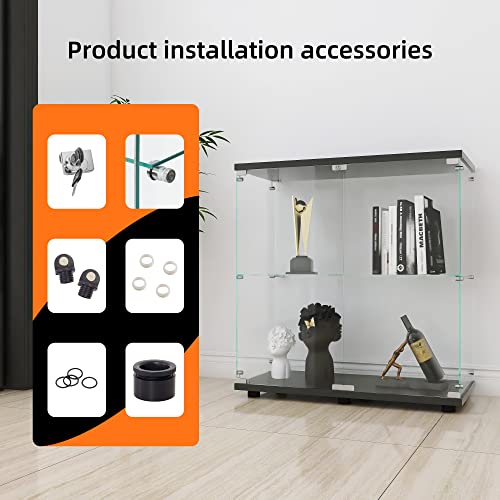 Image of LFT HUIMEI2Y 2-Tier Glass Display Cabinet with Lock, Display Case Black