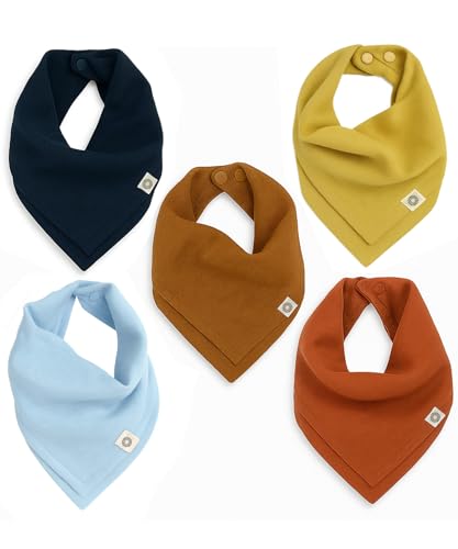 Image of Kishu Baby Indi Organic Baby Bandana Bibs – Fairtrade 4-Way Reversible Drool Bibs for Boys & Girls – Unisex (Set of 5)