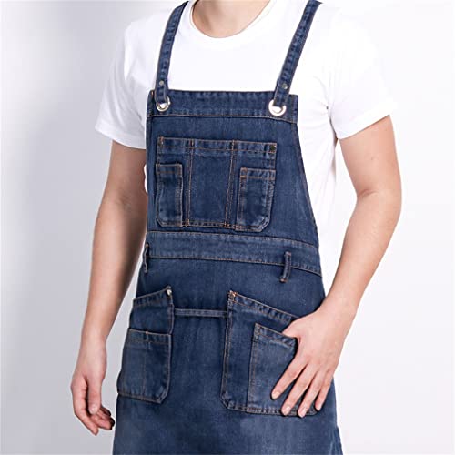 Fsysm Denim Solid Color Pocket Barber Apron Cooking Coffee Apron House Cleaning Kitchen Accessories (Color : A, Size : 78 * 60Cm) #TOP2