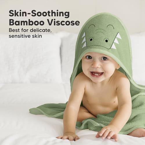 Image of KeaBabies Hooded Baby Towel for Newborn, Baby Bath Towels(Alligator, 35x35) | Viscose Derived from Bamboo, Large Baby Towels with Hood, Boys, Girls, Toddler, Soft Absorbent Baby Bath Essentials