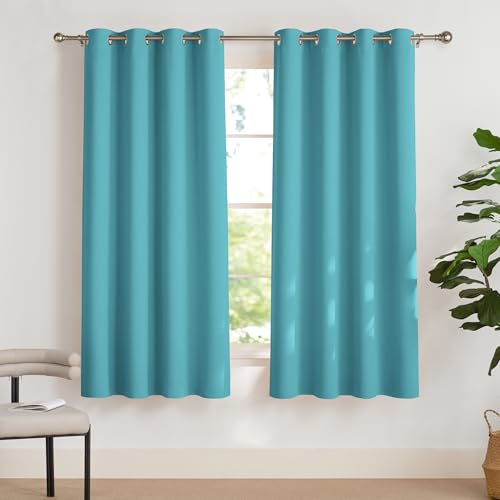 PONY DANCE Verdunkelungsvorhang für Kinderzimmer Junge Ösenschal 2er Set H 175 x B 140 cm Hellblau, Wohnzimmer Vorhänge Kurz Blickdicht Thermogardinen Hitzeschutz