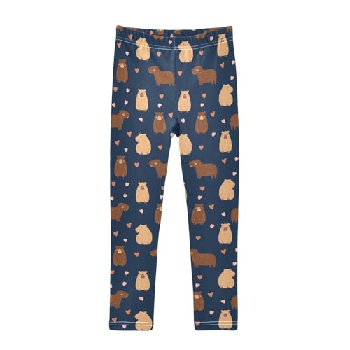 Cute Capybara Drawing Navy Girls Leggings Soft Comfortable Athletic Leggings Dancing Pants for 4-10 Years