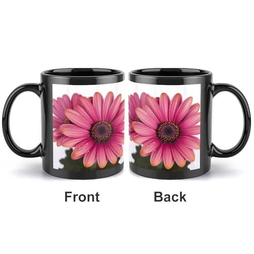 Taza de cerámica rosa con flor margarita y asa grande 11 oz miniatura 3