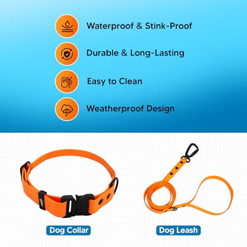 Image of Adil'S Waterproof Leash and Collar Combo Set - Adjustable & Breathable Biothane Collar with Leash Suitable for Medium & Large Size Dogs (Lease 5Ft),Orange, M