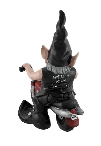 Nowaday Gnomes - Biker Dude The Biker Gnome In Leather Motorcycle Gear Riding His Red Bike Home & Garden Gnome Statue 12" H #TOP3