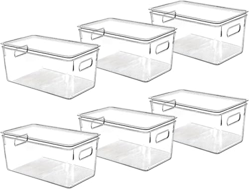 Clear Plastic Storage Bins with Lids, Perfect for Kitchen Organization or Pantry Organization and Storage, Stackable Fridge Organizer Bins, Storage Containers for Organizing, Cabinet Organizers