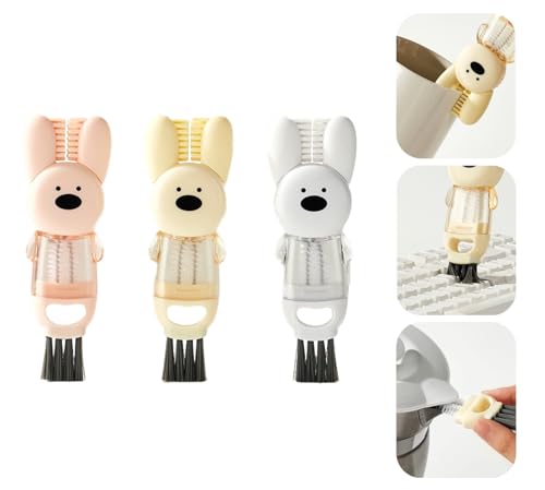 Image of 4 in 1 Cup Lid Cleaning Brush Cute Rabbit Shaped Cup Mouth Scrubber Portable Multifunctional Crevice Lid Cleaning Brushes 3PCS