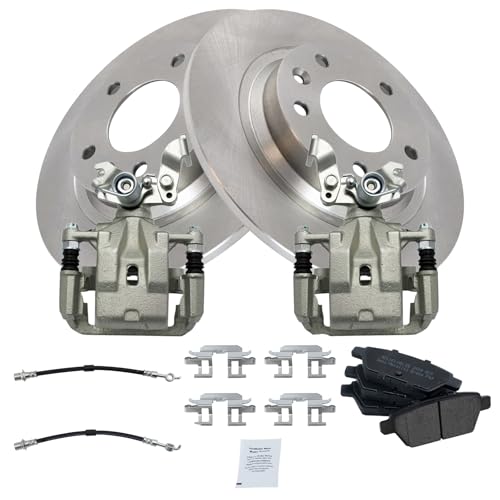 Image of TRQ Rear Brake Pad and Rotor Set Semi Metallic Rotors Calipers Compatible with 2009-2012 Ford Fusion Lincoln MKZ 2009-2011 Mercury Milan