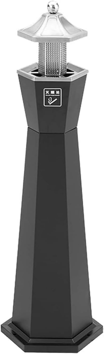 Standing Ashtray with Cigarette Disposal Outdoor, Rainproof Stainless Steel Floor Cigarettes Butt Receptacle, Commercial Cigarette Butt Container for Smoking Area(Black)