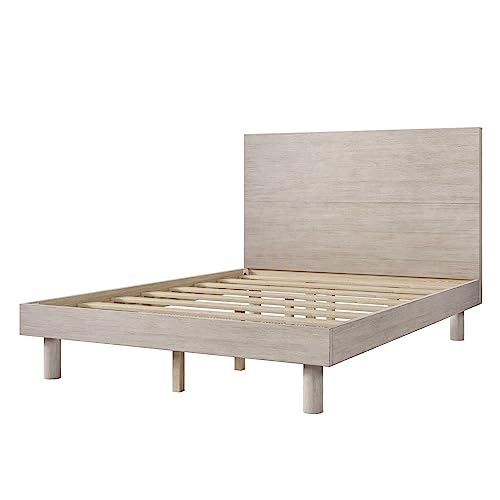 Estrutura de cama plataforma de madeira maciça estilo conciso moderno, completo, cinza pedra