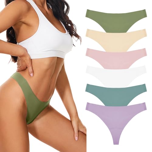flintronic String Tanga Damen Nahtlos, 6PCS, Seamless Slip, Frauen Nahtlose UnterwäSche, Unterhose No Show Microfaser, Ohne Naht Unsichtbare Unterhosen, Invisible Women Thong Underwear, M