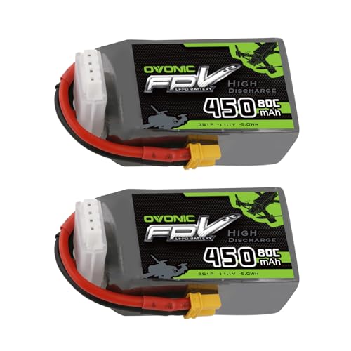 OVONIC 11.1V 80C 450mAh 3S Lipo Battery with XT30 Plug [1 Package Including 2 Batteries] by OVONIC - Used condition - US$22.44
