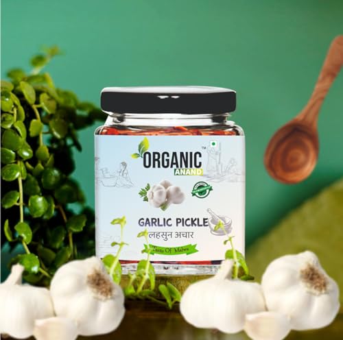 Image of Organic Anand Natural Garlic Pickle (Lahsun Ka Achar), Homemade with No Artificial Colors, Tangy and Delicious (250gm-Pack of 1)