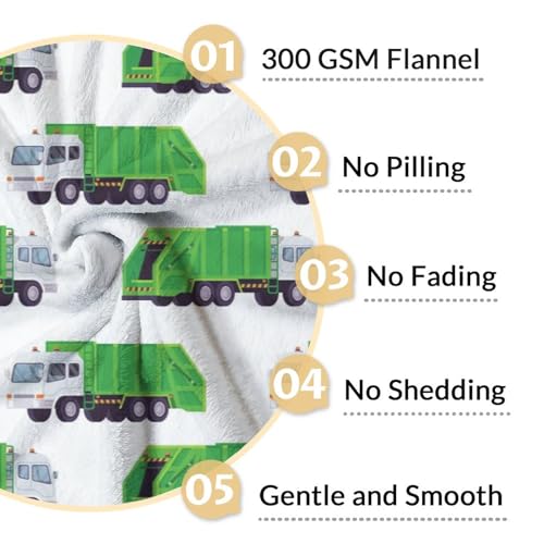 Mercuryelf Garbage Truck Blanket Gift - 60x80 Inches Modern Throw Blankets for Boys - White Soft, Fuzzy & Warm Throws for Bed, Couch