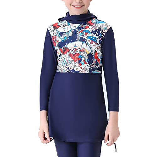 Image of ODIZLI Kids Girls' Rash Guard Sets Islamic Hijab Swimwear Muslim Modest Long Sleeves Shorts Pants Beachwear Hoodie Hat 2 PCS