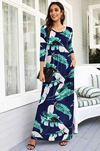 Image of WNEEDU Women's 3 /4 Sleeve Casual Loose Long Maxi Dresses with Pocket