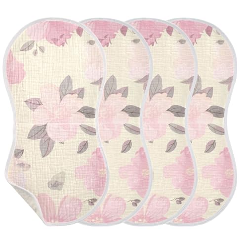 2 Pack Baby Burp Cloths, Soft Absorbent Burping Cloths for Babies, Cotton Milk Spit Up Rags, Large Size for Newborns, Baby Boys and Girls (Pastel Floral Beige)3