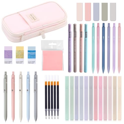 Fournitures scolaires roses en lot de 42 avec trousse pour s'organiser au collège