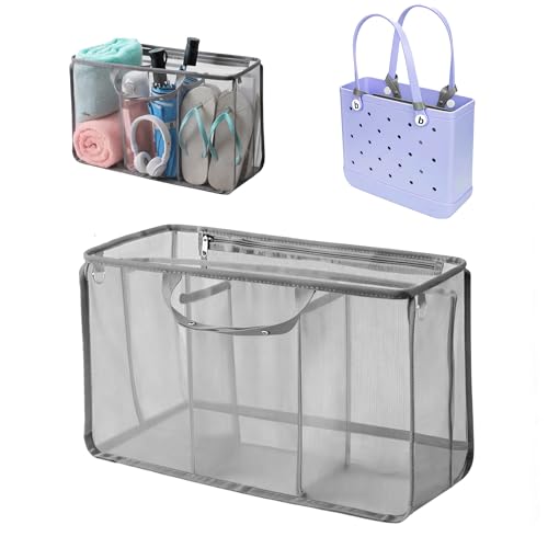 Beach Bag Organizer Compatible with Medium Bogg Bag Accessories Lightweight Mesh Insert Divider Pouch with 5 Pockets & Zipper for Baby Bogg Bags Bogg Bag Charms Beach Tote Essentials Accessories