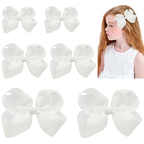 Image of Hair Bows for Girls Alligator Clips White Grosgrain Ribbon Solid Color Hair Accessories for Little Teen Toddler Girls Kids (6inch ×2, 4inch ×2, 3inch ×2)