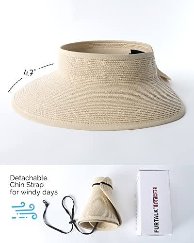 Furtalk Sun Visor Hats For Women Wide Brim Straw Roll Up Ponytail Summer Beach Hat Uv Upf Packable Foldable Travel #TOP2